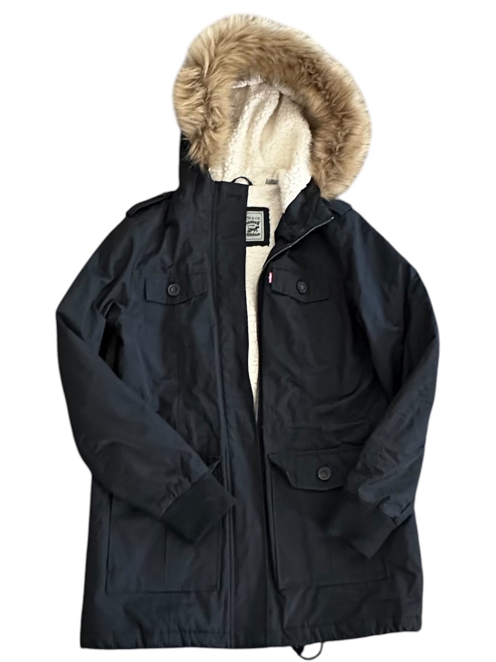 Levi’s Black Sherpa lined Hooded Jacket